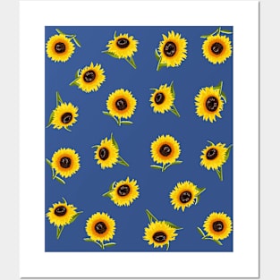 Sunflower Pack Pattern on Blue Posters and Art